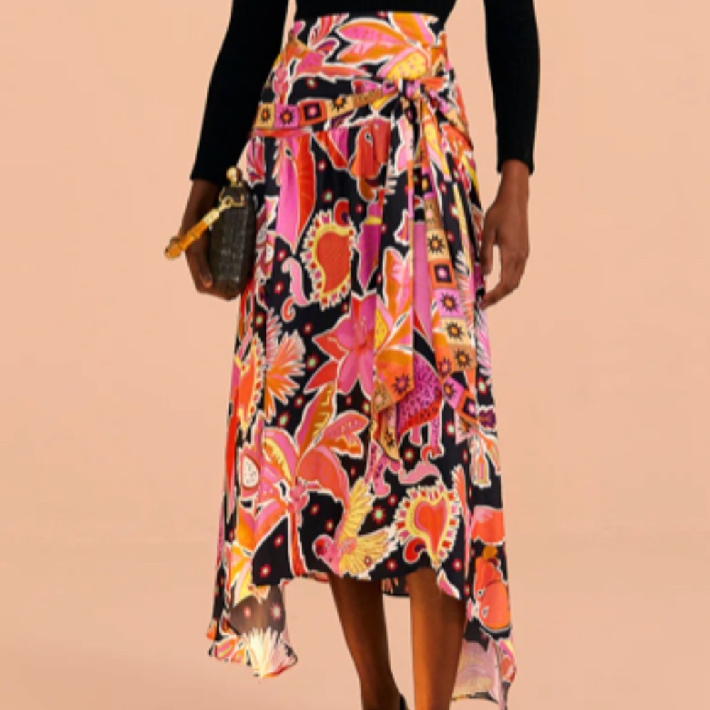 Farm Rio Black Enchanted Nature Lenzing™ Ecovero™ Viscose Midi Skirt